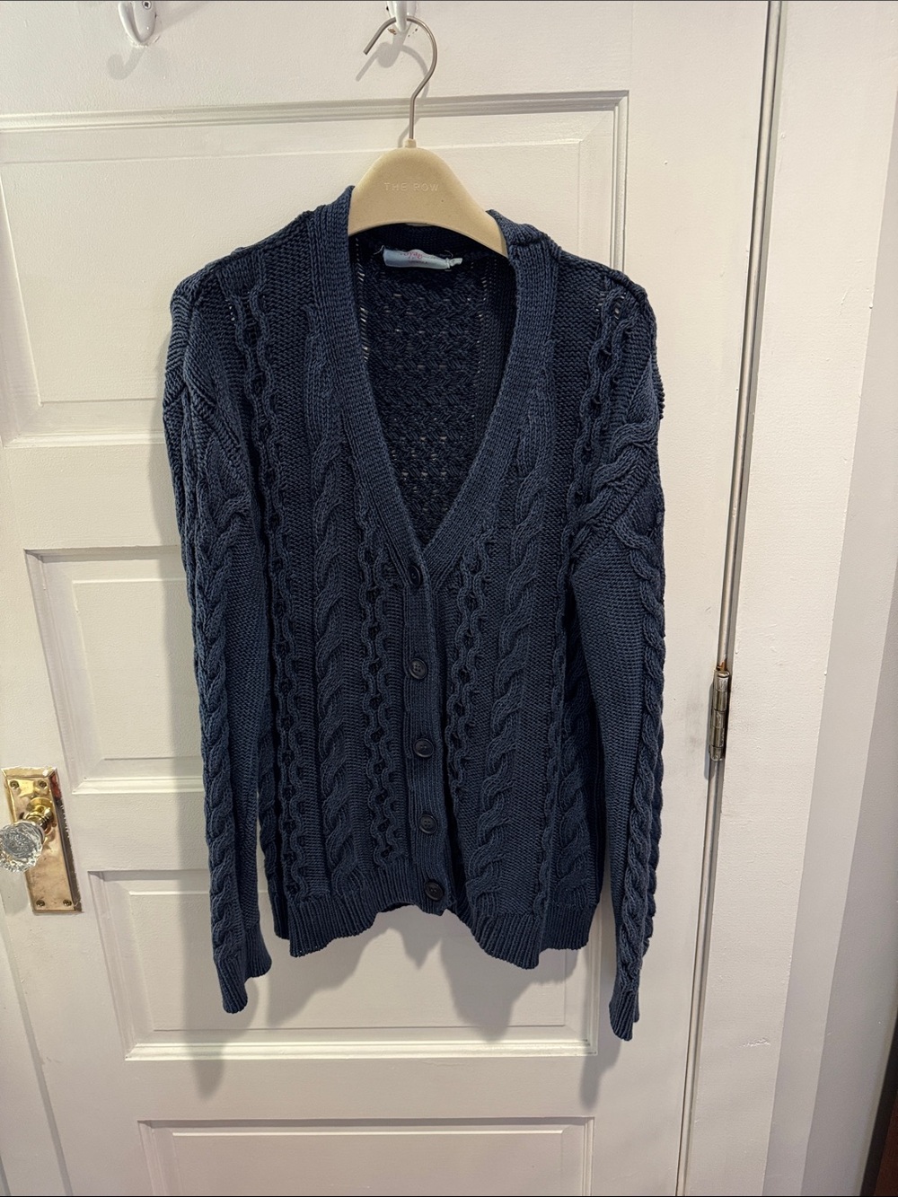 Navy Cable-Knit Button-Front Cardigan